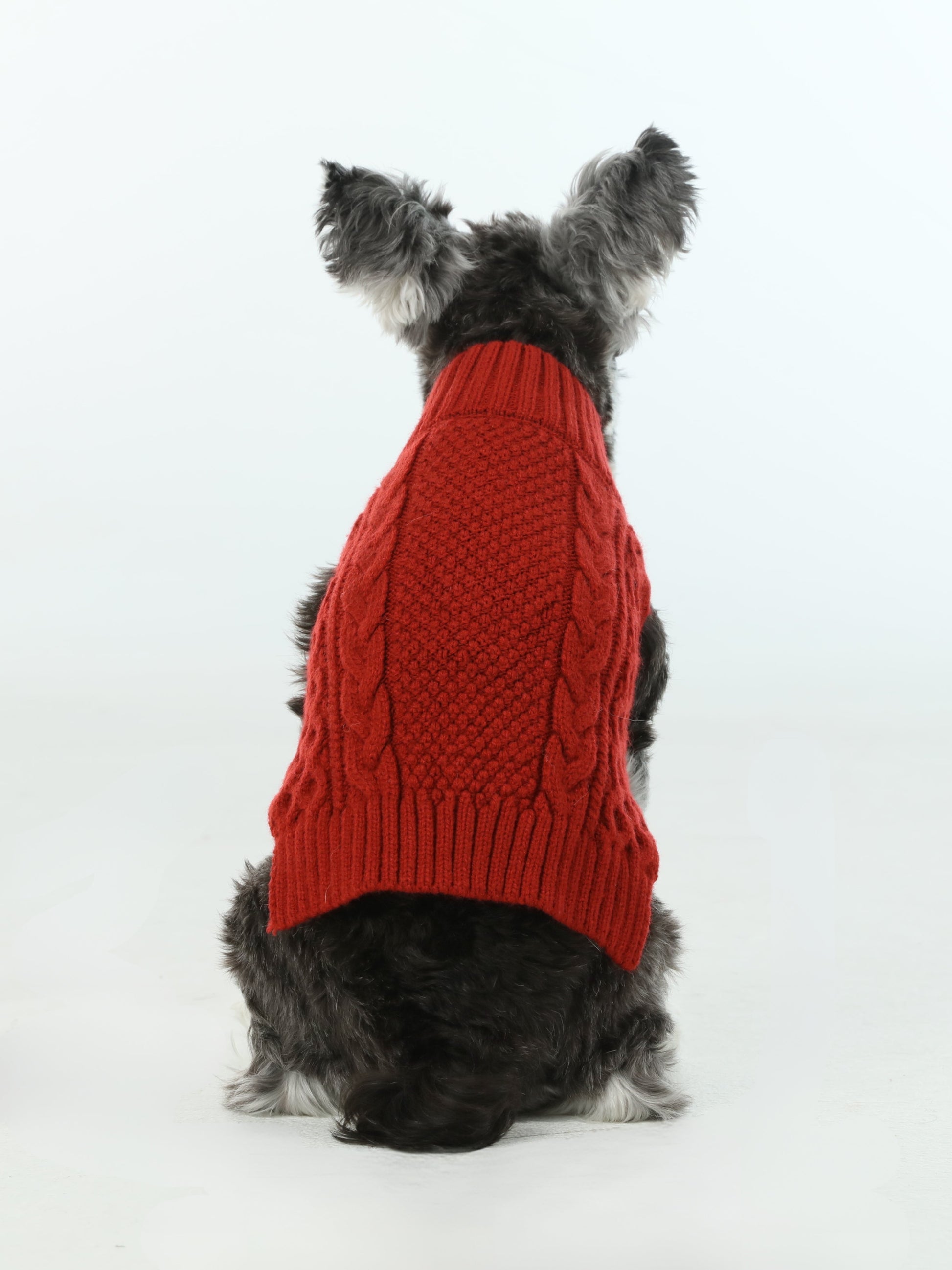 Close up of soft ribbed knit fabric on the festive red dog vest