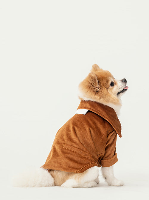 Side profile of soft orange pet shirt showing comfortable stretchy fit