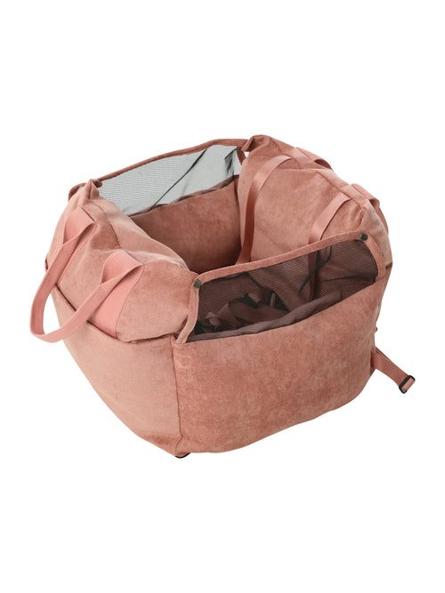 Front view of PEHOM Pink Puff Guard Dog Car Seat with soft plush cushioning
