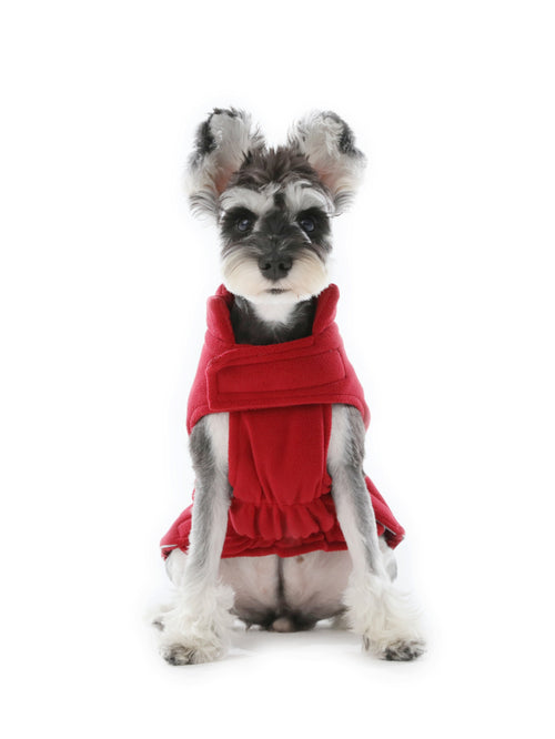 Front view of PEHOM red reversible dog vest with water-repellent nylon shell