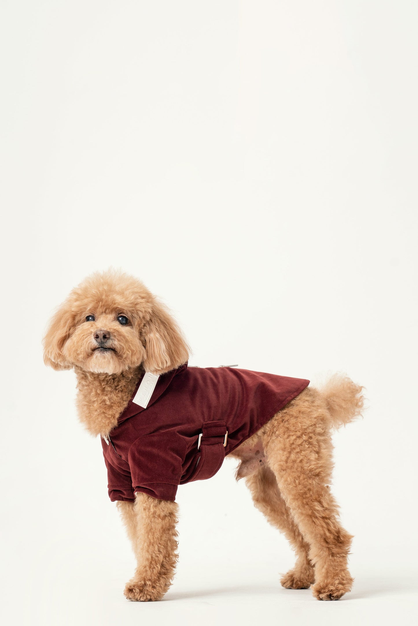 Side profile showing the soft flannel texture and stretchy fit of the wine red hoodie