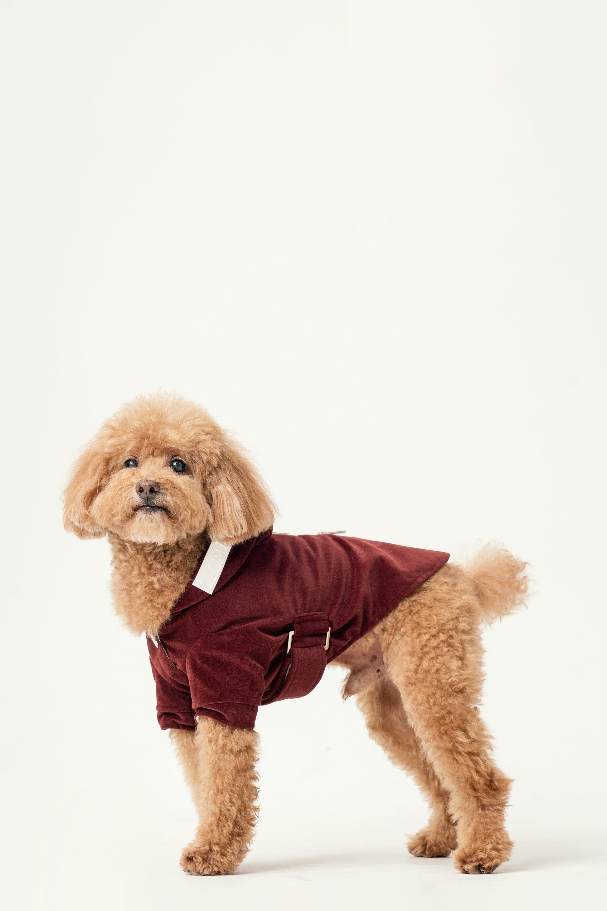 Side profile showing the soft flannel texture and stretchy fit of the wine red hoodie